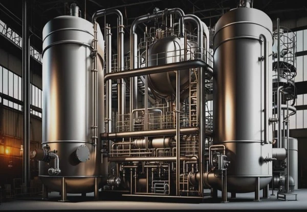 Multiple ASME Stamp Certificates. Picture showing to vertical vessels with piping in between them