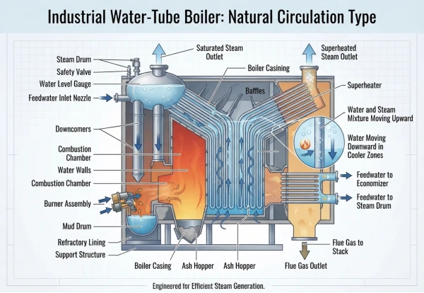 A picture showing the working process of Water-Tube Boilers