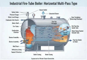 A picture showing how a Fire-Tube Boiler works
