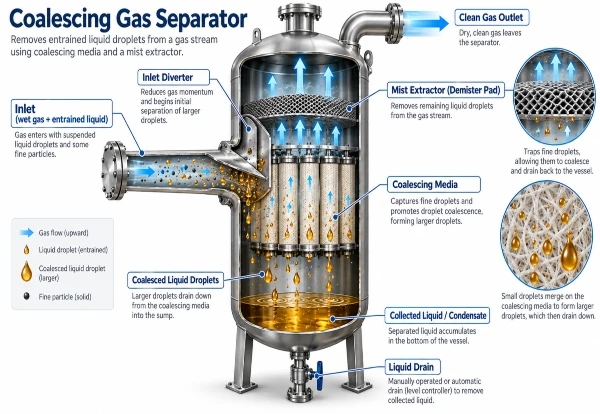 A diagram of a Coalescing Gas Separator