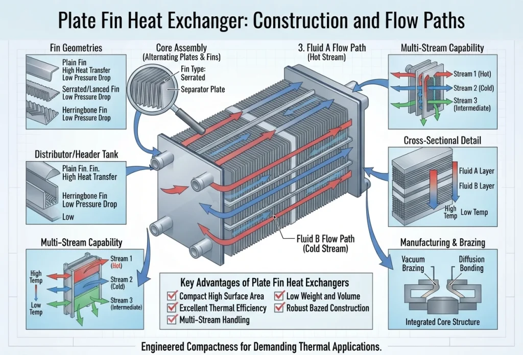 A infographic of a Plate Fin Heat Exchanger