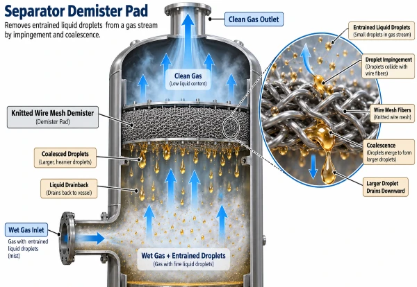 A diagram of a separator demister pad