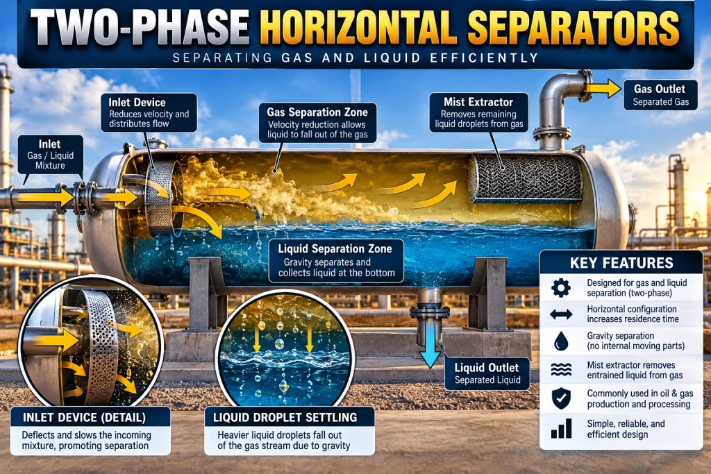 A infographic of a Two-Phase Horizontal Separator