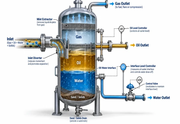 Vertical Three-Phase Separator with Interface Control