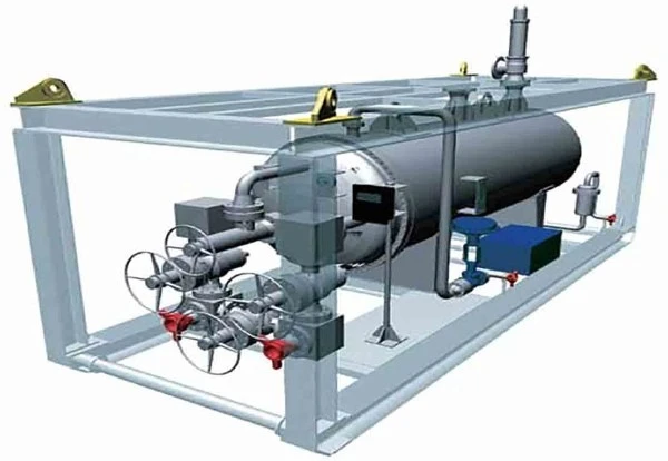 A picture of a Steam-heat-exchanger-combo on skid mounts