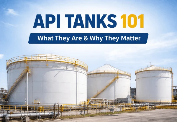 A picture of a API tank with the wordings of "API Tanks 101, What they are and why they are important"