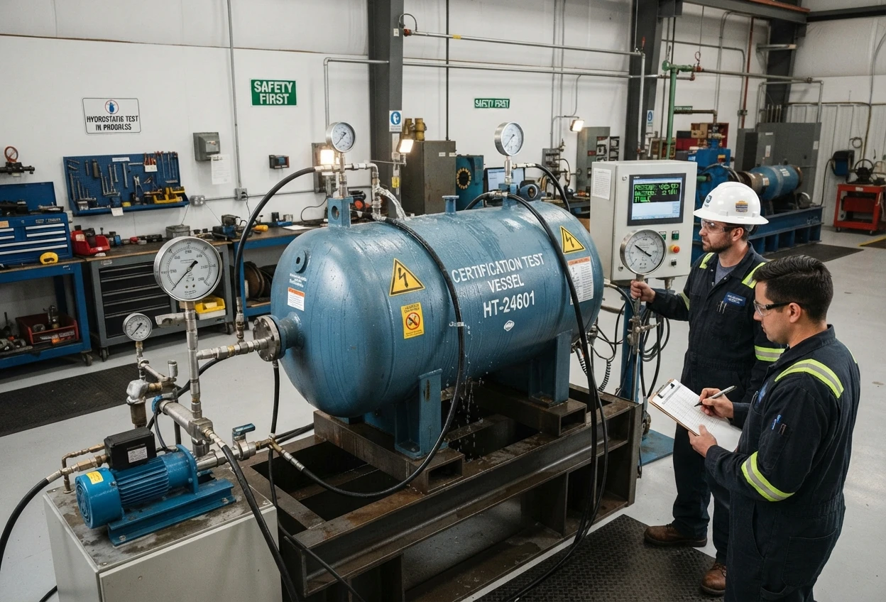 Image showing two men hydrotesting a vessel