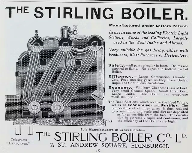 A clip of a news article reporting on "The Stirling Boiler"