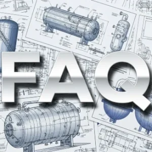 A picture of blueprint with pressure vessels overlaid with the wording "FAQ"
